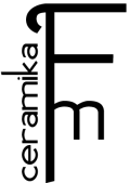 Logo firmy fmceramika, duża litera F z napisem ceramika po lewej stronie odwróconym o 90 stopni